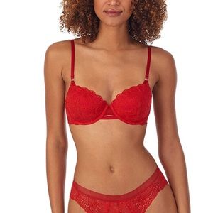 New DKNY Superior Lace Balconette Bra in Red, Size 32C New w/Tag Retail $40